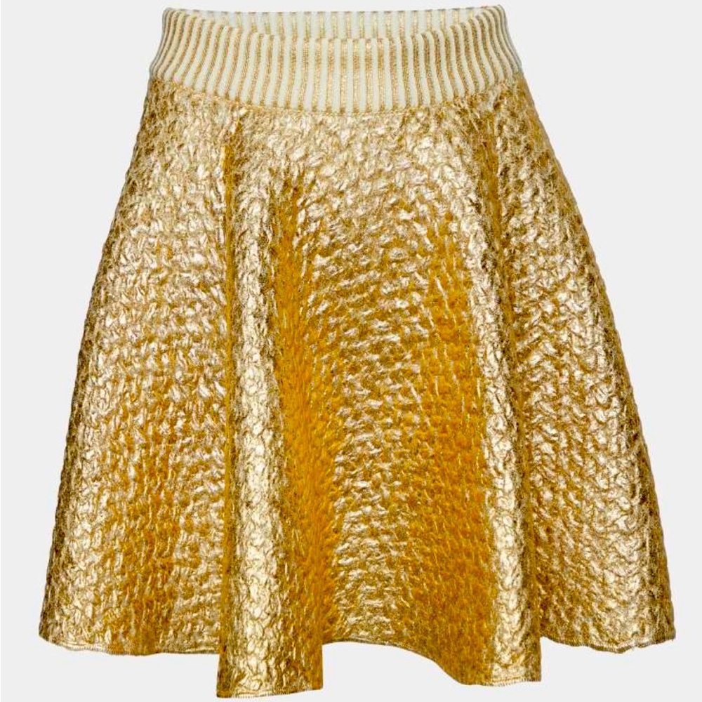 Valentino Gold Coated Wool
Knit Flared Mini Skirt  New with tags! M